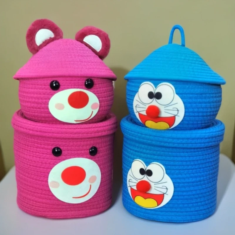【持续爆款】草莓熊叮当猫棉绳收纳创意家用可爱卡通储物毛绒客厅