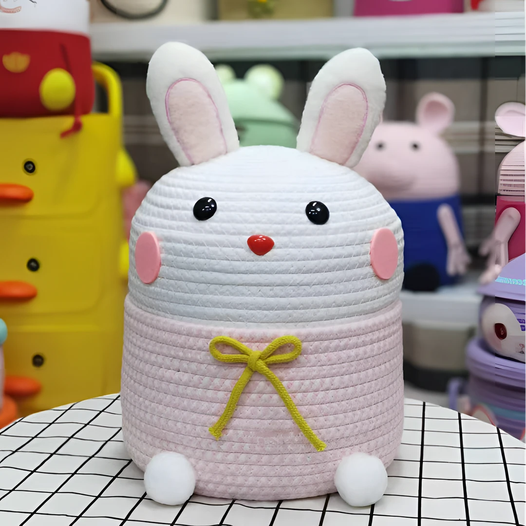 【十一大促】兔公主棉绳编织收纳筐手工可爱高颜值卡通创意轻奢粉色