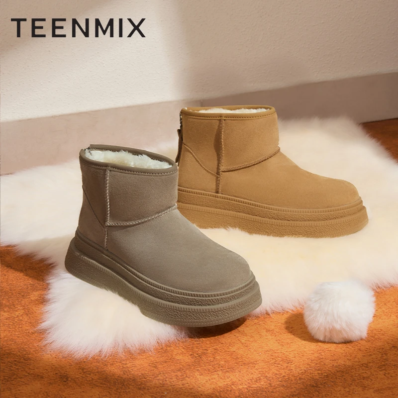【百丽集团-天美意】24冬新厚底保暖毛绒短靴百搭女雪地靴KXD29DD4