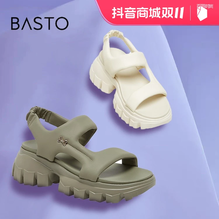 【百思图】2023夏季新时尚百搭休闲运动厚底凉鞋女WIB09BL3