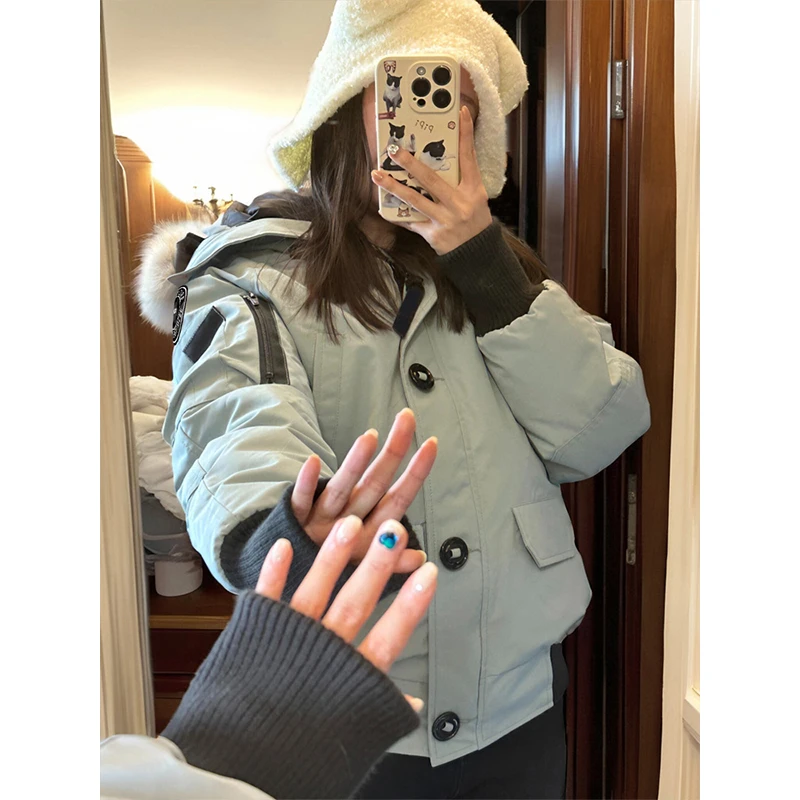 KSKM卡盛浅蓝色棉服外套女2026新款秋冬法式小众高级感短款面包服