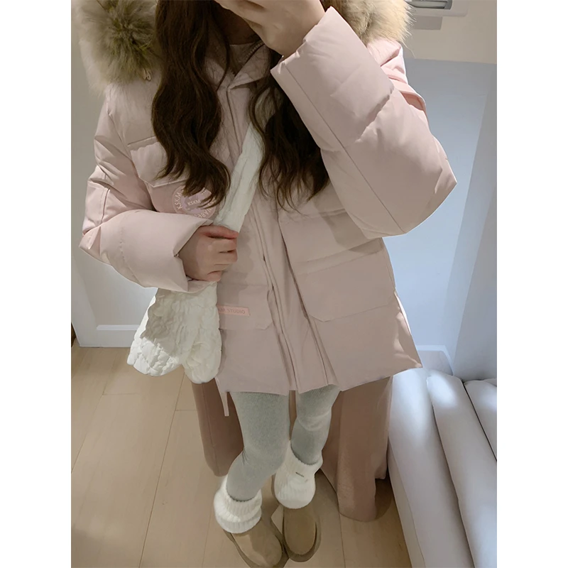 KSKM卡盛藕粉色派克棉服女2025冬季新款美式少女粉小个子加厚棉衣