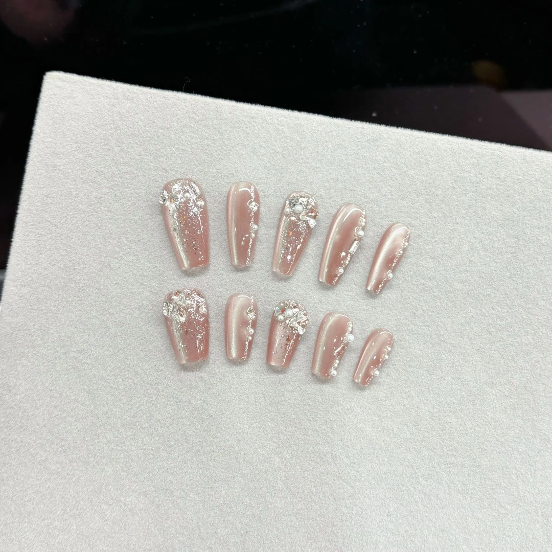 【流星】纯手工穿戴式显白贴片冰透流行中长梯形可拆卸定制穿戴美甲