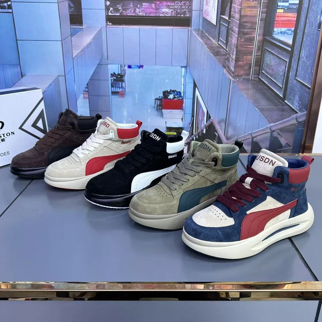 【皮鞋码】秋冬款单棉同款皮面厚底高帮舒适百搭男士时尚休闲潮鞋jk