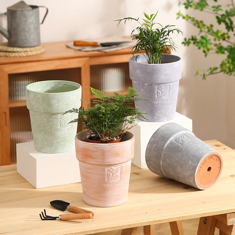 【多颜色可选】高脚盆红陶室内外绿植透气花盆口径18CM高度21cm