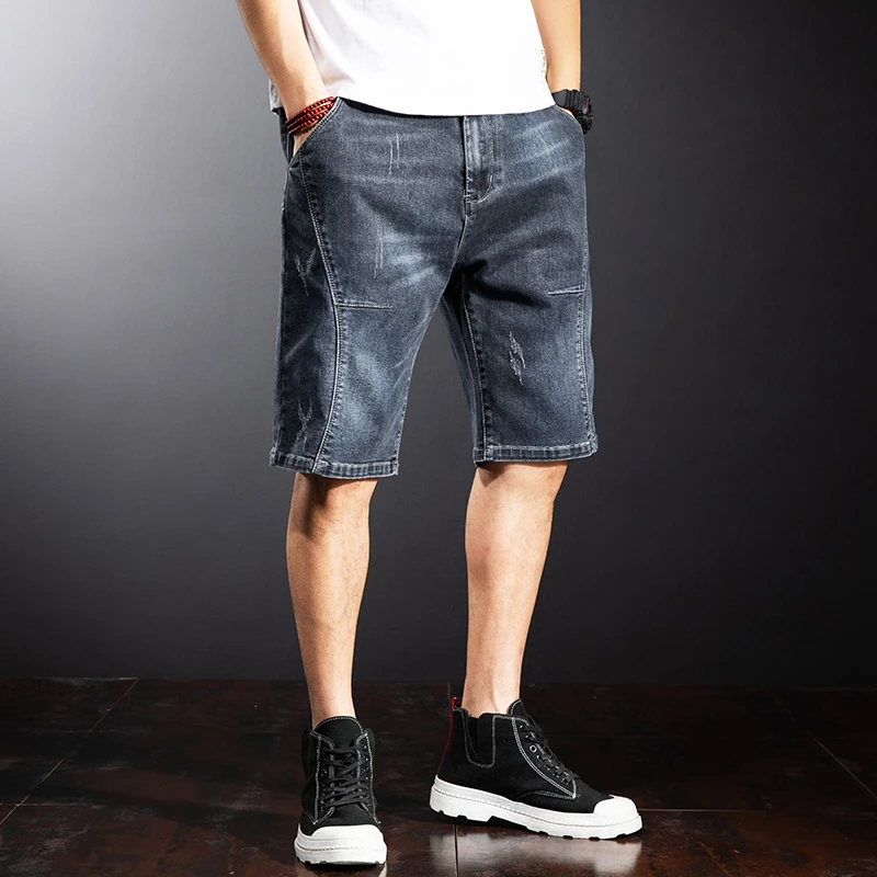 2025新款男士透气高档休闲五分短裤夏季宽松直筒弹力薄款牛仔中裤