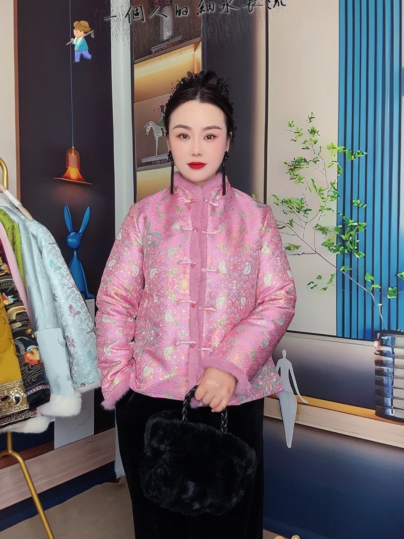 【福蝶锦鲤】新中式毛领 复古 时尚 立领提花 中国风外套