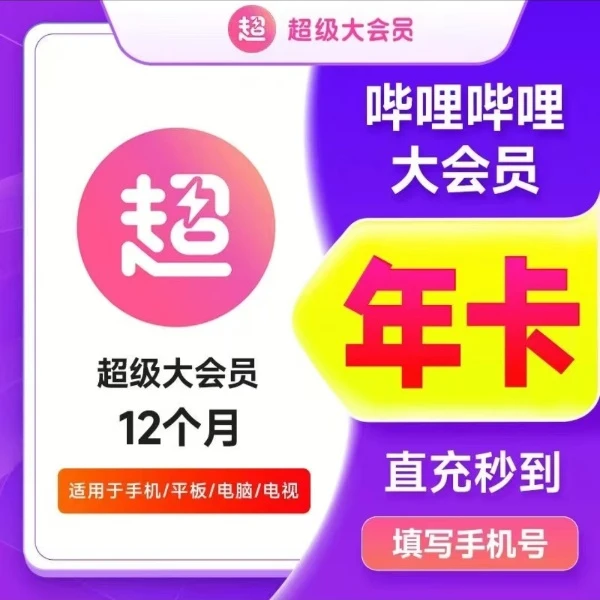 【直充支持电视端】哔I哩哔I哩 bilibili B站超级大会员一年12个月