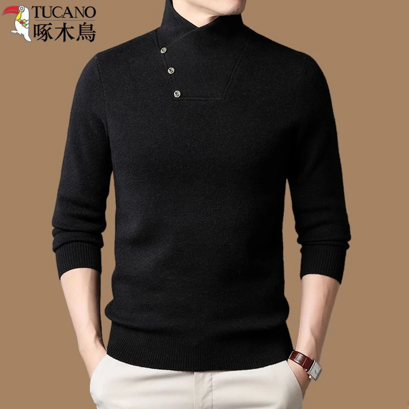啄木鸟高档羊毛衫男高领毛衣秋冬新款韩版潮流纯色针织加厚打底衫