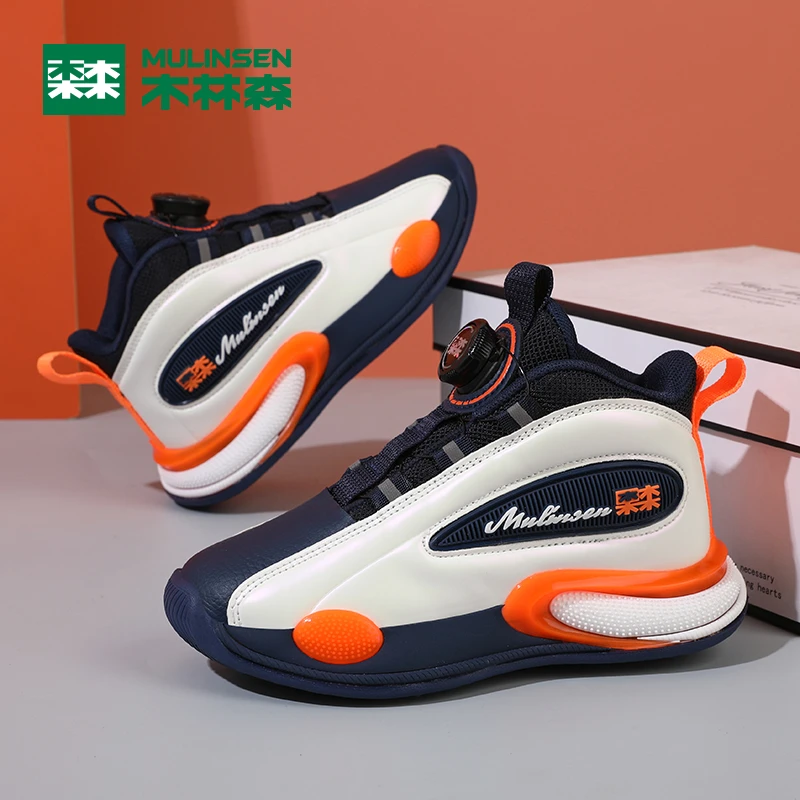 木林森童鞋男童2024秋季新款皮面防水运动鞋中大童户外儿童篮球鞋