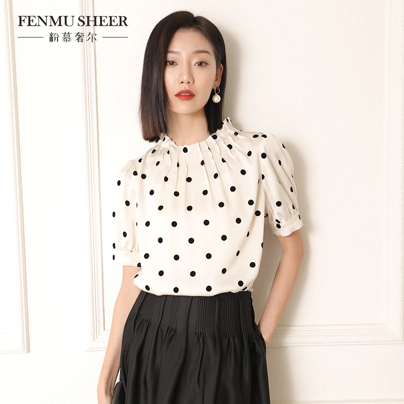 【籽言专属】粉慕奢尔『波点女王』醋纤立领波点衬衫-G1506