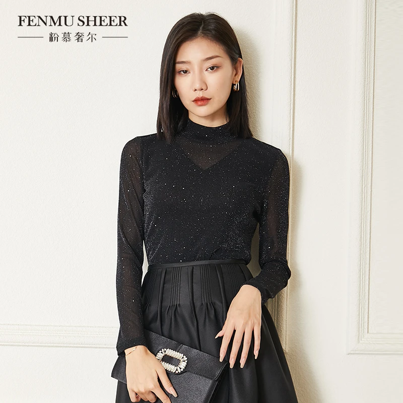 【石家玲专享】粉慕奢尔『梦幻星空』新款半高领闪金片针织衫-J1613