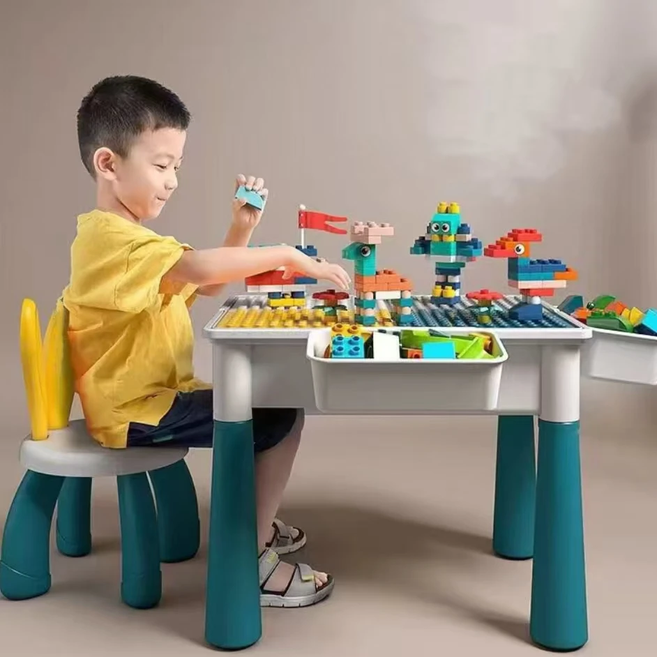 T4积木桌38*28*33cm一椅23*23*35cm+2收纳盒80创意积木实验套装