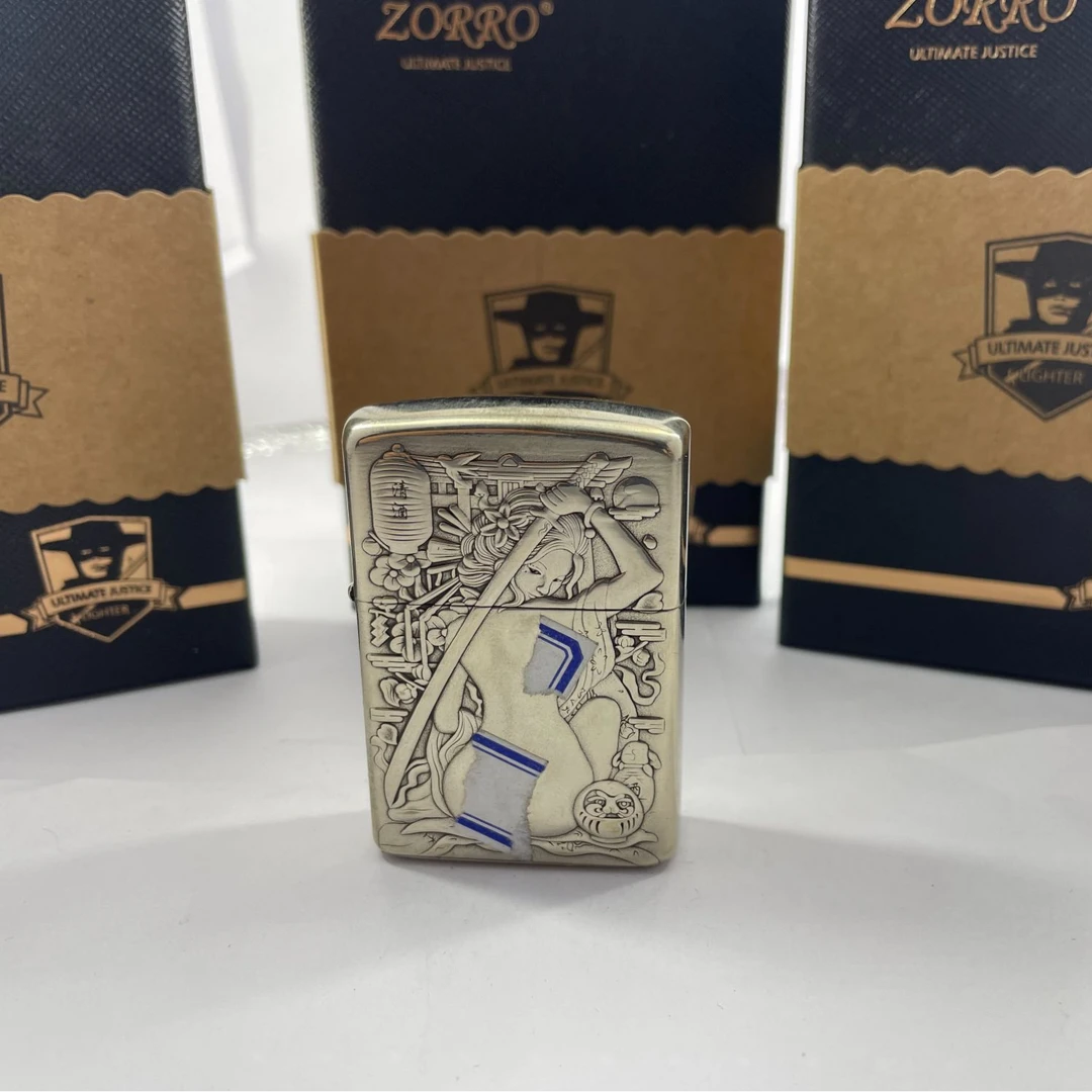 ZORRO佐罗902s刀女蛇女白铜盔甲双面立体立体深浮雕煤油防风火机