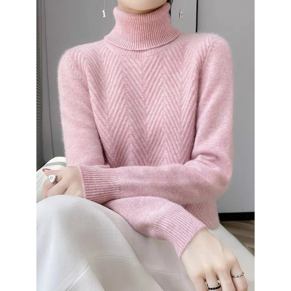 正品女羊绒衫纯色百搭高领加厚宽松大码打底针织羊毛打底衫冬季款