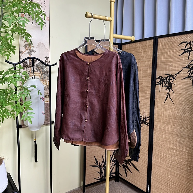 新中式香云纱外套时尚百搭宽松上衣复古提花休闲设计师桑蚕丝