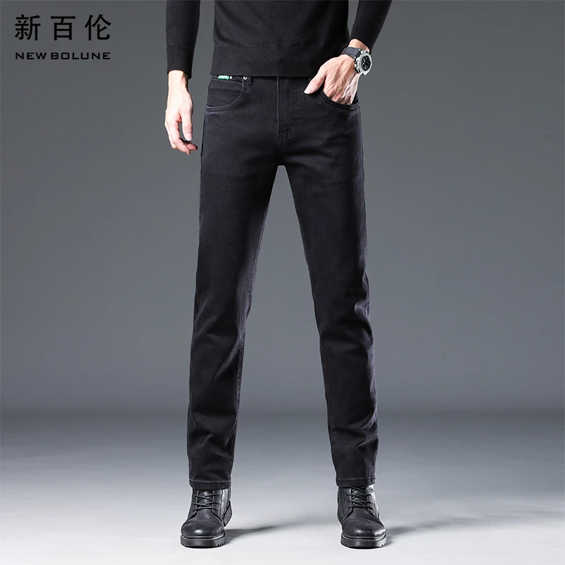 新百伦黑色牛仔裤男春夏2025新款百搭休闲修身直筒男款弹力长裤潮
