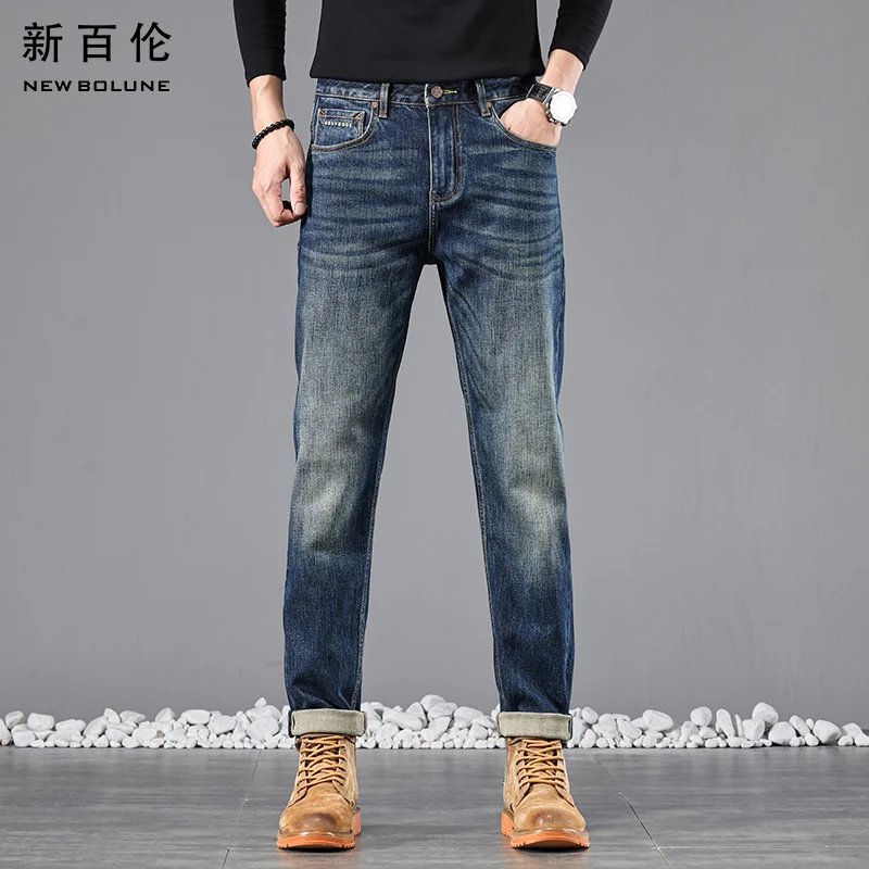 新百伦牛仔蓝直筒牛仔裤2025新款春夏修身经典百搭休闲男款长裤潮