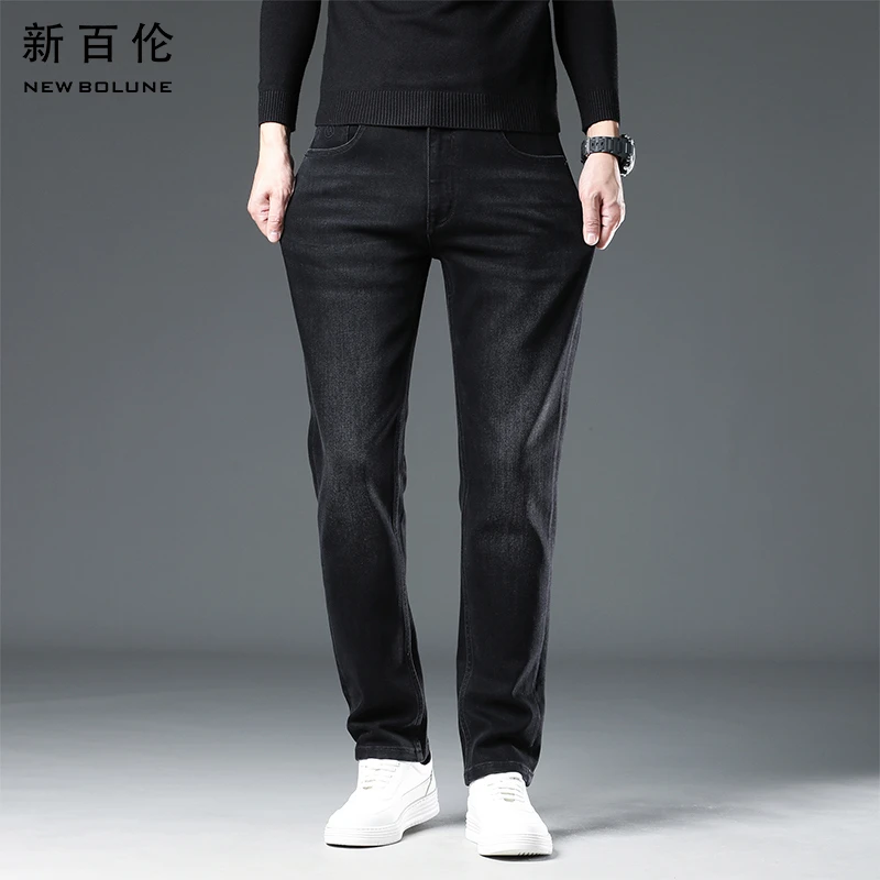 新百伦黑色牛仔裤男款2025春夏新款休闲修身直筒男款弹力长裤潮流