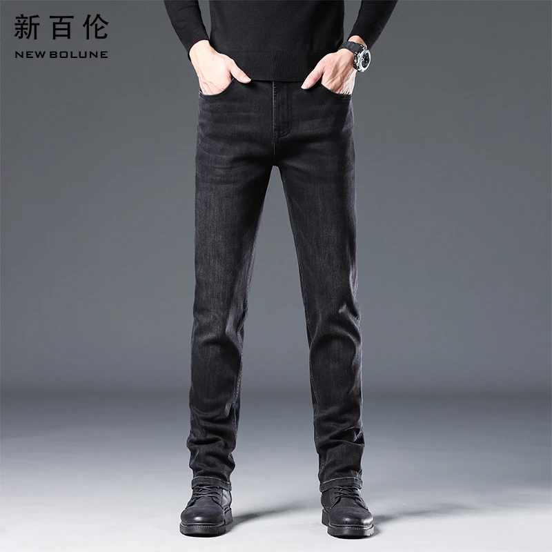新百伦轻奢牛仔裤男黑色2025春夏新款休闲修身直筒男款弹力长裤潮