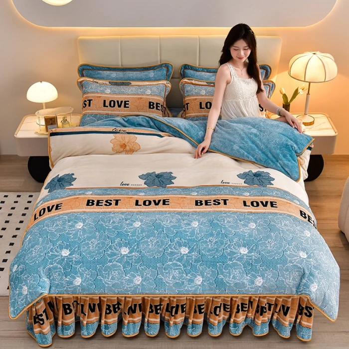 冬季牛奶绒四件套绒绒四件套双面绒加绒床裙款床上四件套