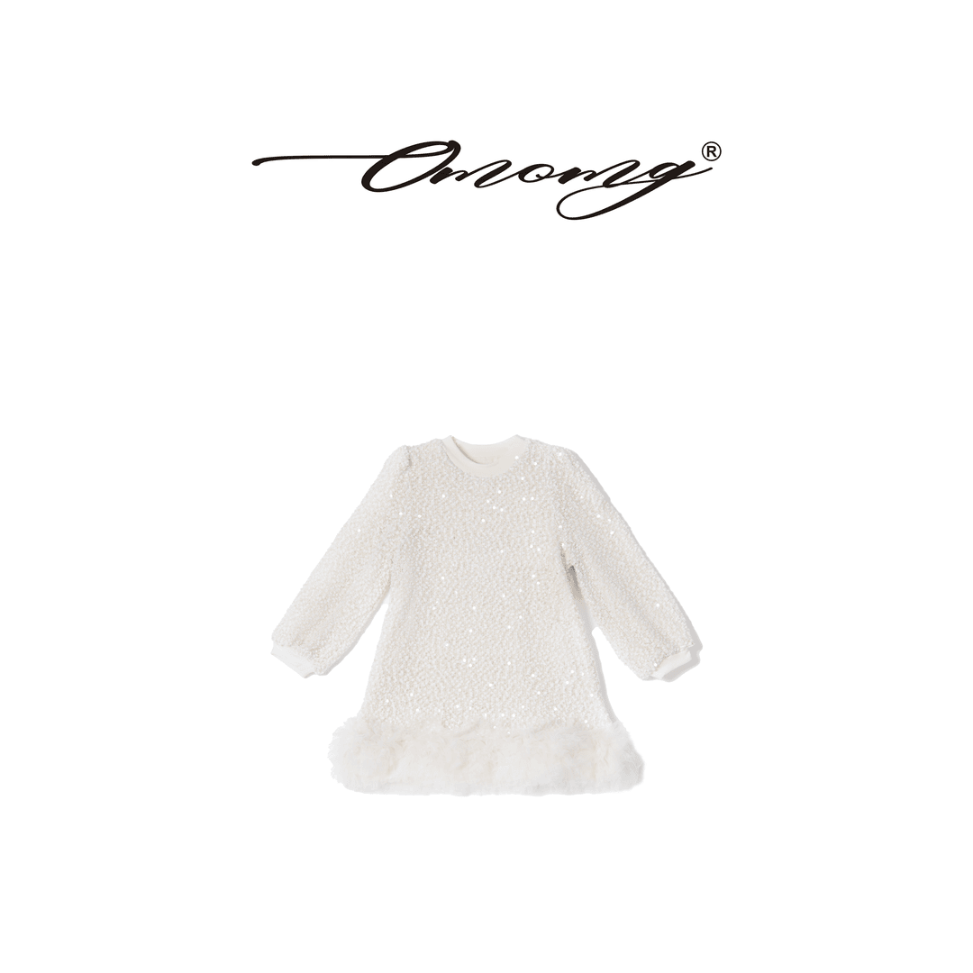 OMOMG女童小香风连衣裙气质公主长袖时尚设计师蕾丝针织