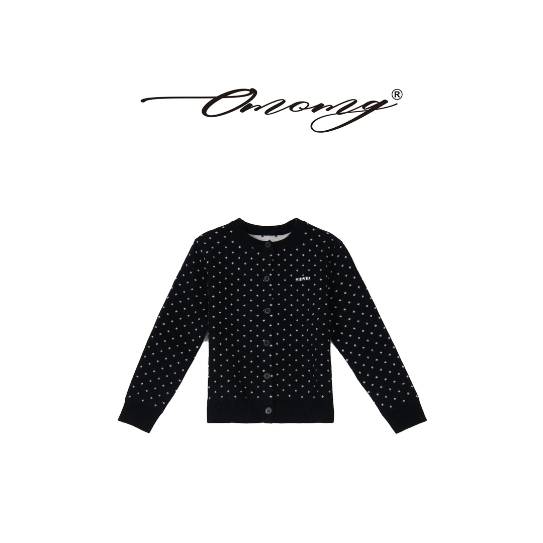 OMOMG女童小香风外套长袖气质时尚黑色圆领秋冬波点套头