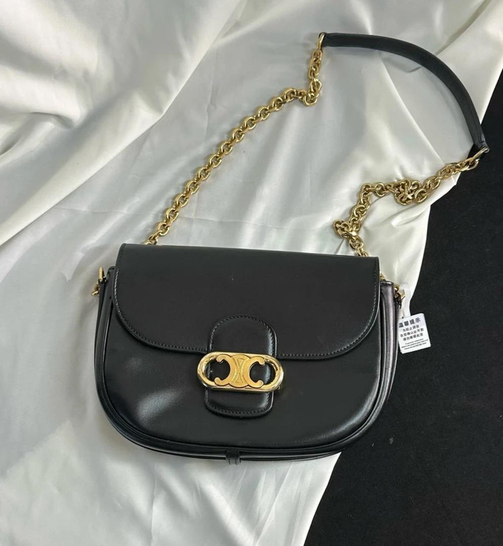 95新 Celine/思琳 CELINE/赛琳 黑金猪鼻子马鞍斜挎包 48339