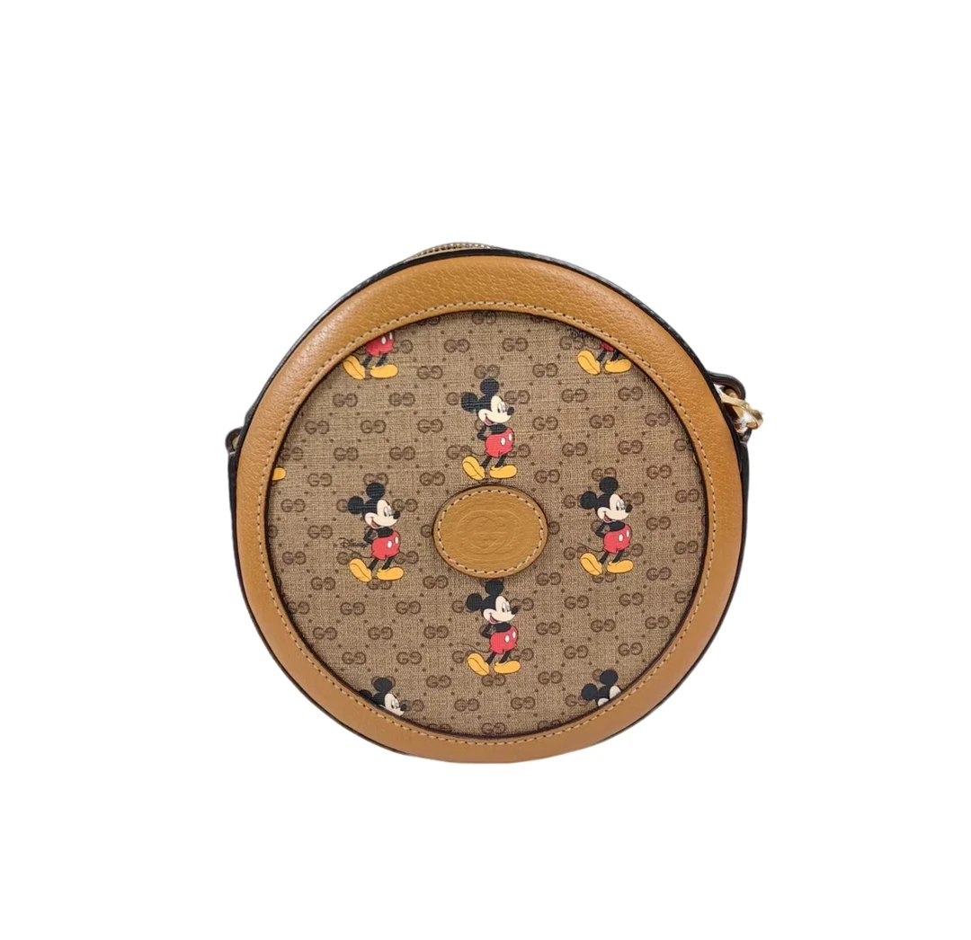 95新 GUCCI/古驰 GUCCI/古驰棕色米老鼠圆饼包 24718