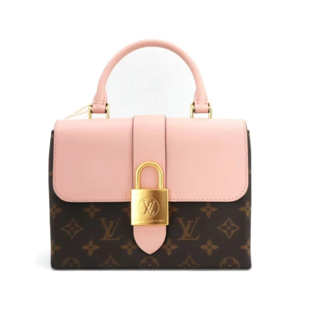 95新 LouisVuitton/路易威登 LV 老花粉色锁头手提单肩包