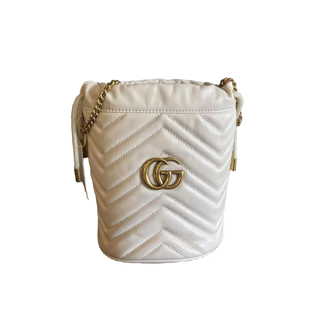 95新 GUCCI/古驰 古驰白金马蒙水桶链条包X28163