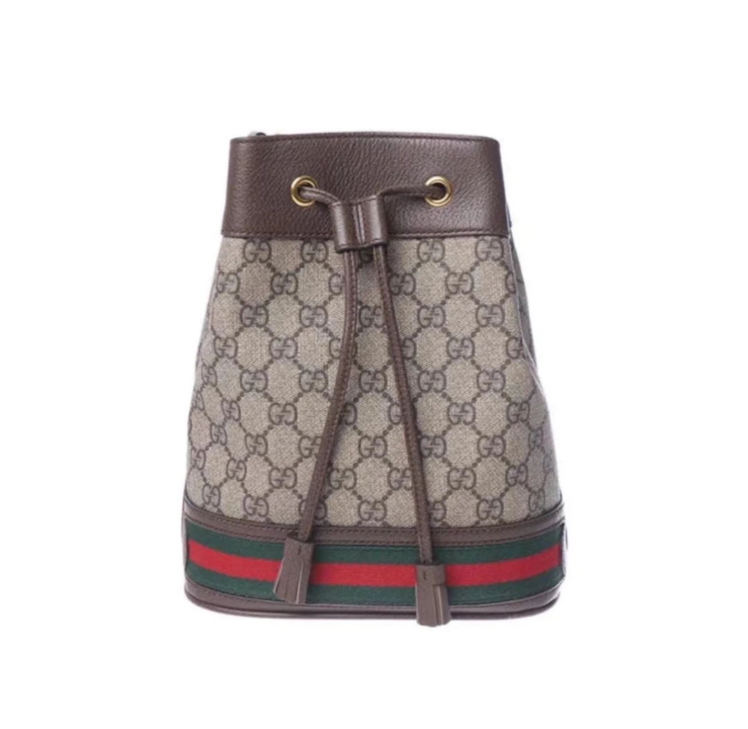 95新 GUCCI/古驰 棕色老花水桶单肩包 W45688