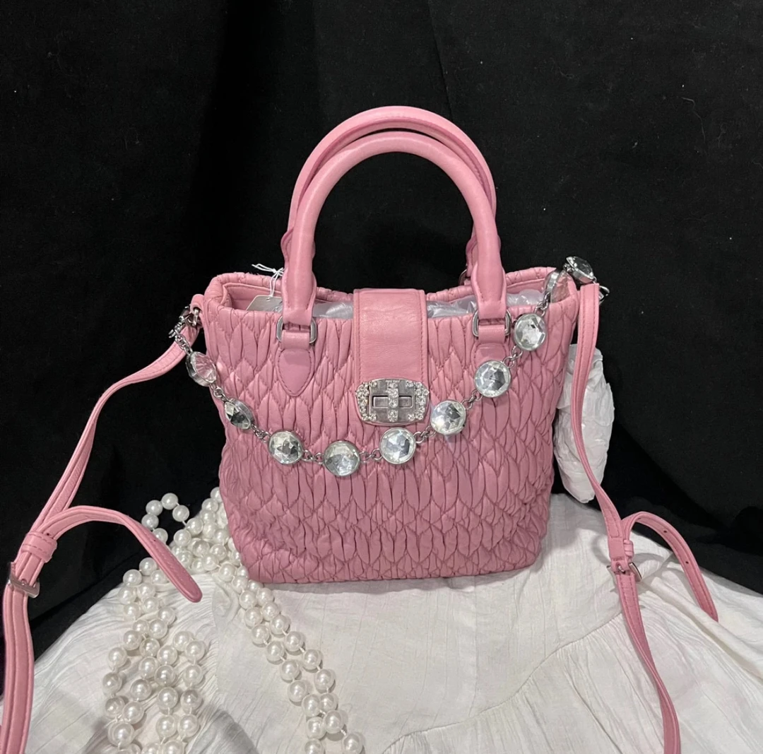95新 MIU MIU/缪缪 MiuMiu缪缪 粉色褶皱宝石链 36800
