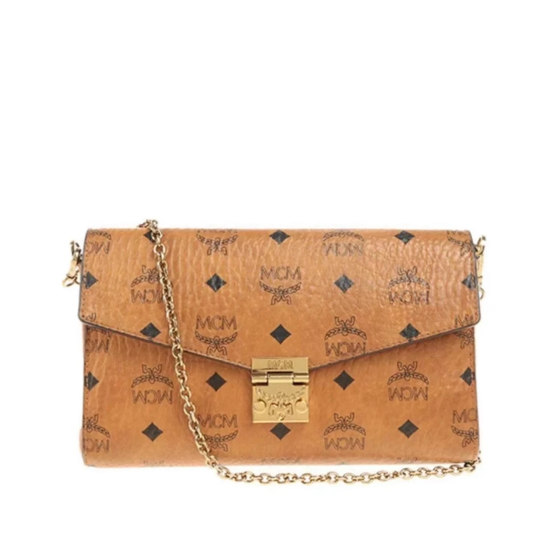 95新 MCM MCM 干邑色链条斜挎包 中号