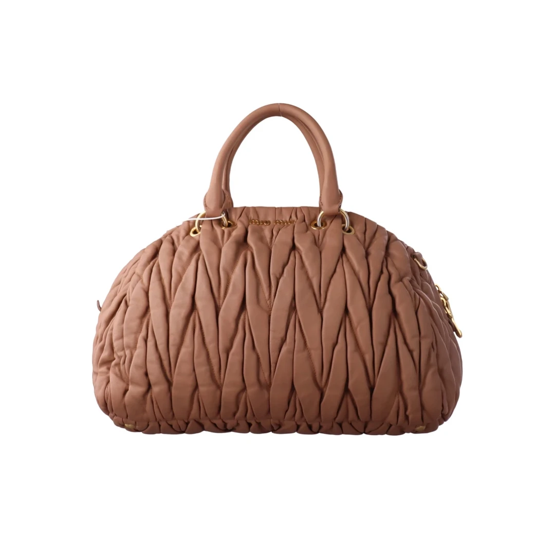 90新 MIU MIU/缪缪 MiuMiu/缪缪 咖色贝壳手提包 30628