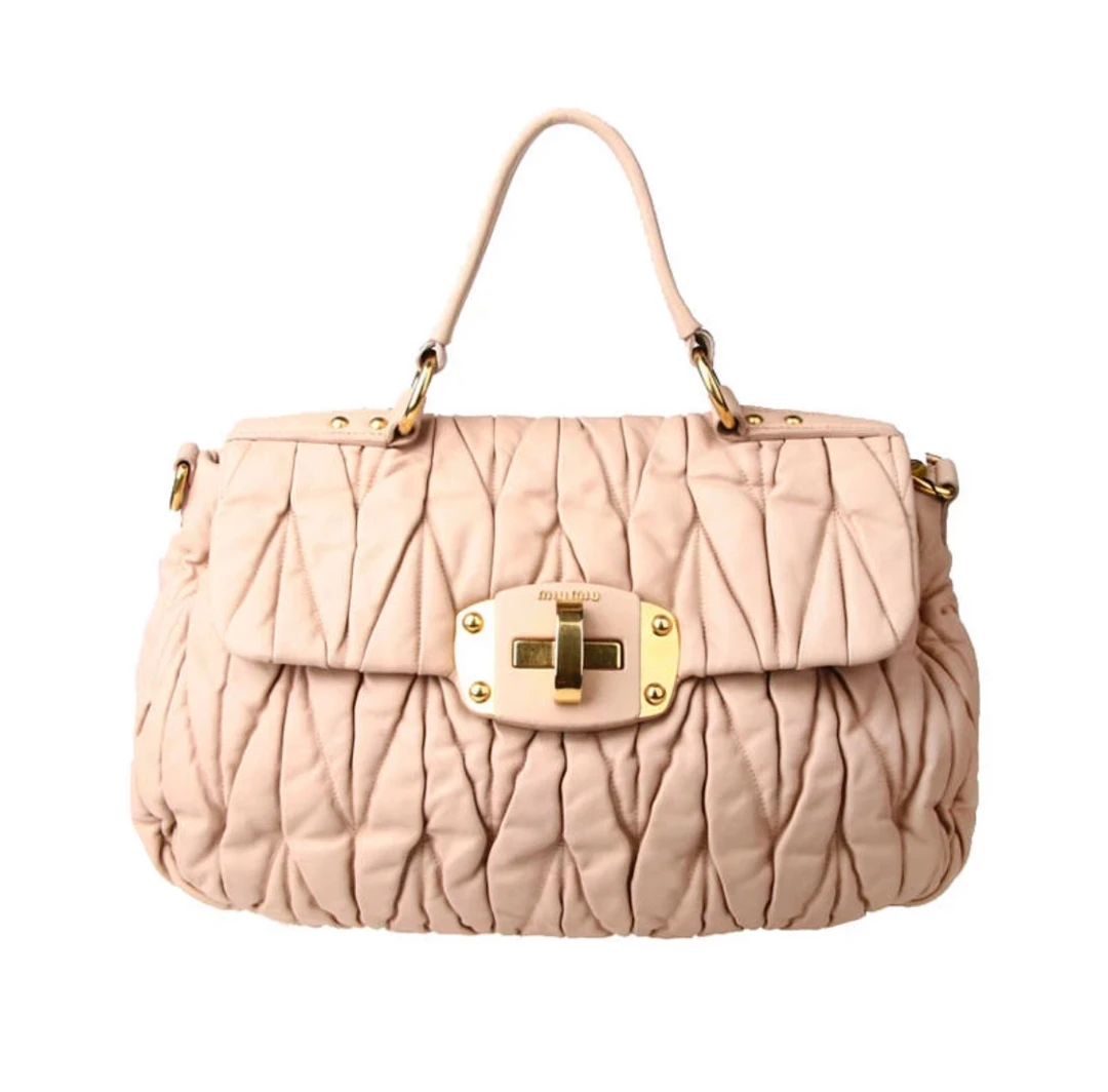 90新 MIU MIU/缪缪 MiuMiu/缪缪 裸色皮质大号手拎斜挎包 28163
