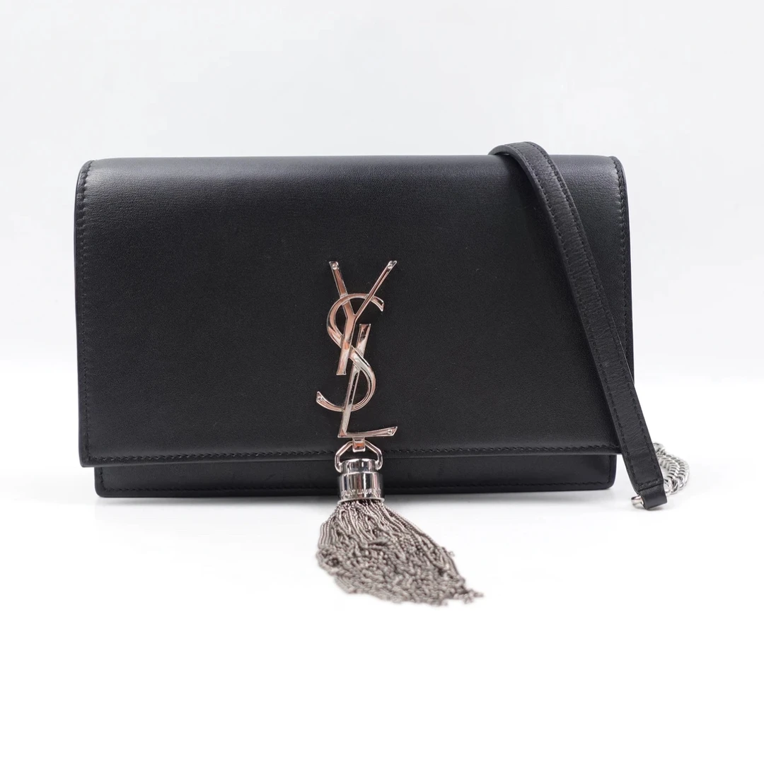 95新 YSL/圣罗兰 YSL/圣罗兰 黑银流苏链条包 40368