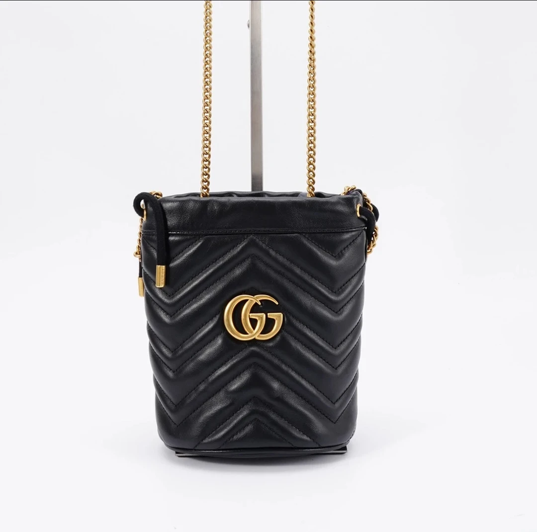 95新 GUCCI/古驰 黑金马蒙水桶链条包 33048