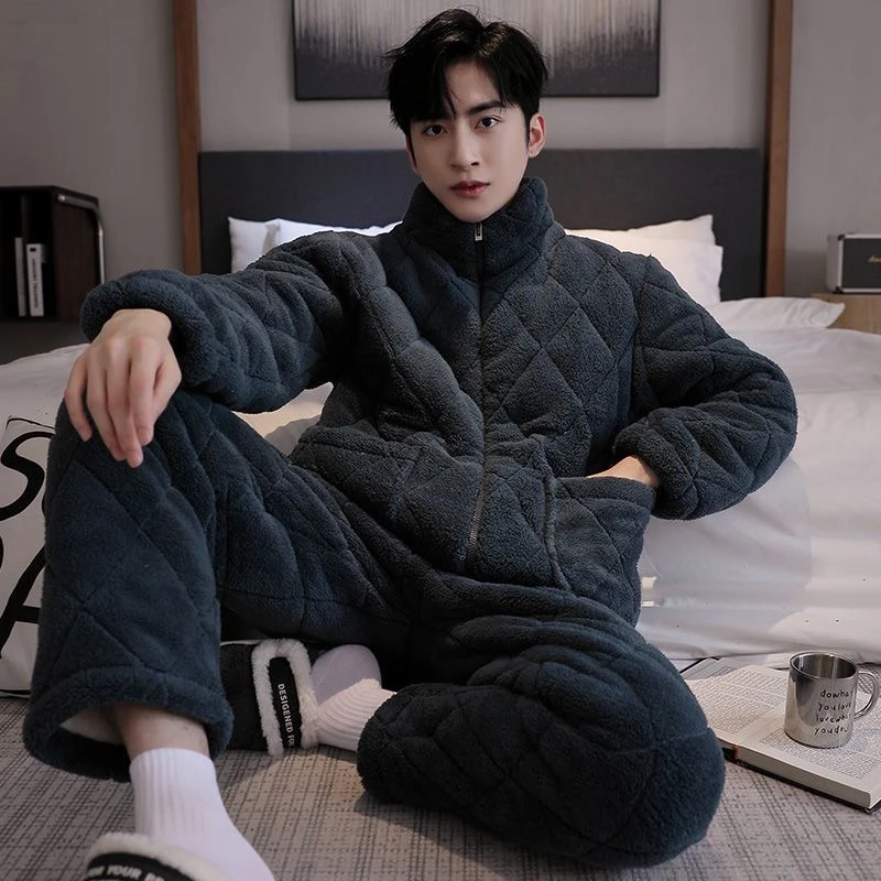 睡衣超厚男冬大码高颜值法兰绒睡衣套装外出保暖夹棉家居服2024