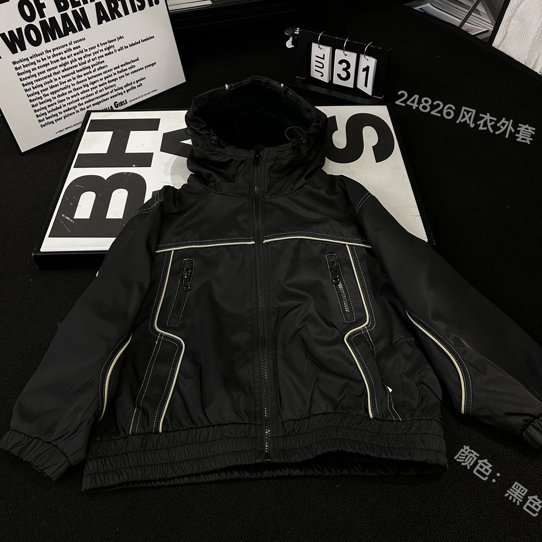【H93潮牌外套】儿童2024秋款休闲炸街连帽宽松潮流拼接夹克24826