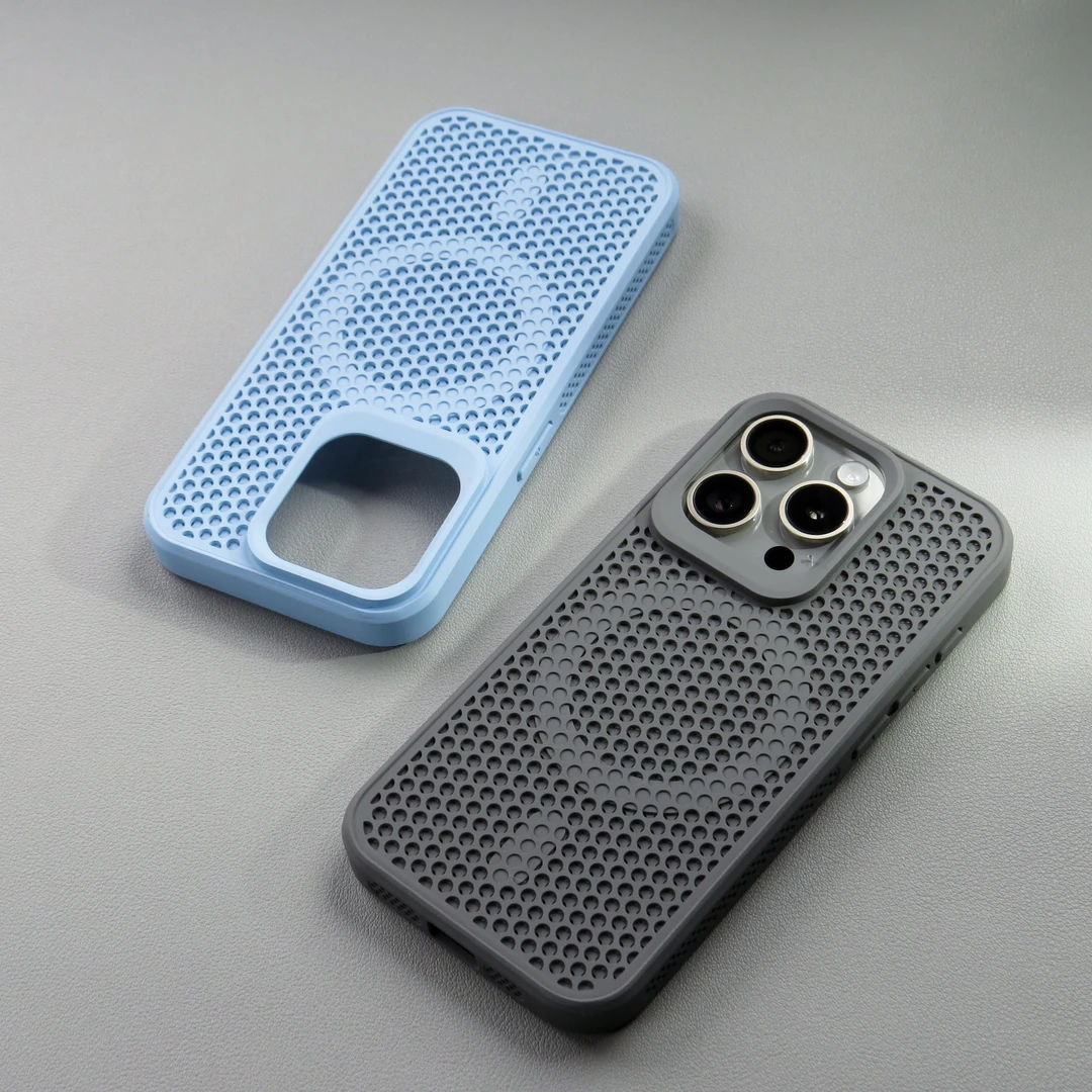 网孔镂空散热iPhone15promax磁吸手机壳苹果14pro个性保护套13