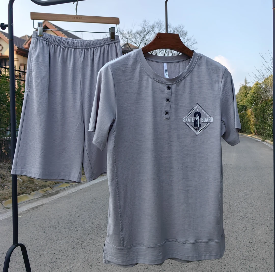 D中国风 可外穿灰色男士短袖短裤居家服套装