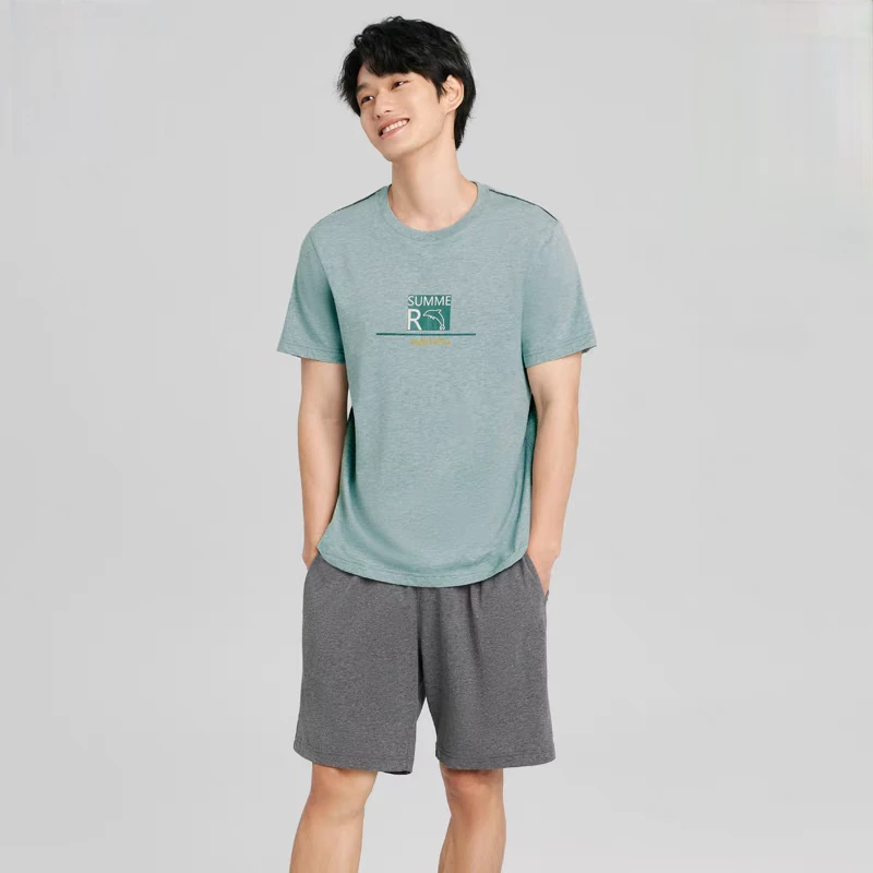 3Q男士夏季短袖短裤居家服水柔棉薄款休闲套装