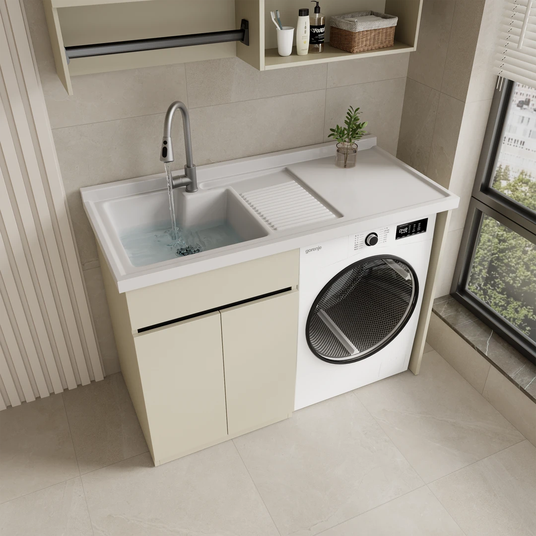 肤感蜂窝铝阳台洗衣机柜石英石台面搓衣板防水防潮滚筒组合可定制