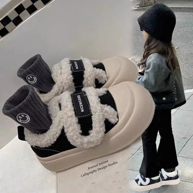 ABB儿童 棉鞋2024冬季新款儿童鞋加绒加厚乐福鞋小女孩秋冬面包鞋