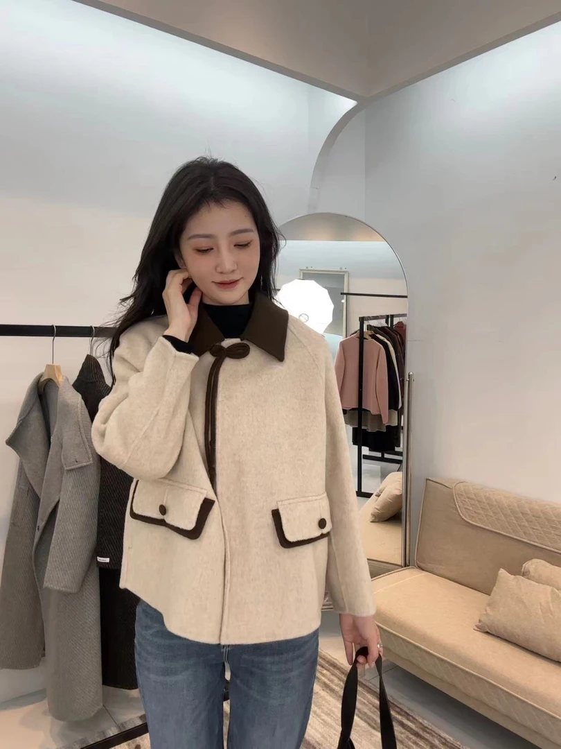 小雅88020秋冬新款羊毛大衣设计师气质毛呢外套休闲女士