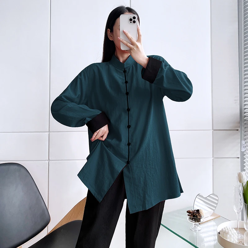 老头太极服上衣春秋长袖时尚休闲宽松立领气质复古秋季中国风棉麻