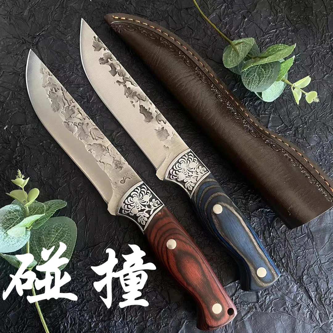 刀水果刀家用小刀刀具防身冷兵器彩木手柄四铬钢直刀现货新疆可发