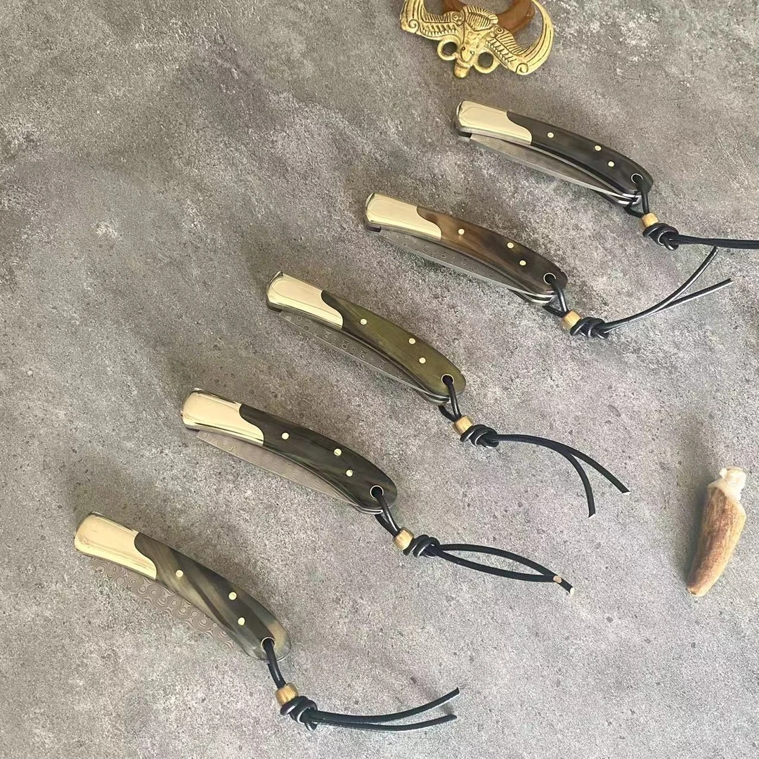 大马士革钢小刀野外露营随身携带折叠刀家用果蔬刀切割手把肉小刀