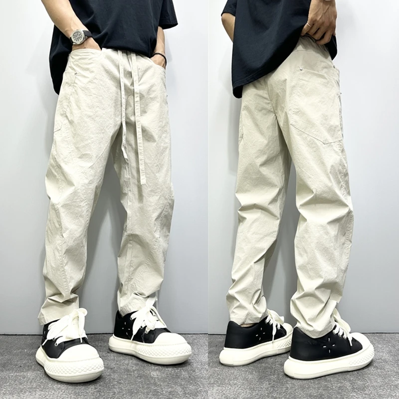 昊Studio夏季阔腿垂感直筒日系工装裤秋季薄款纯色百搭男士休闲裤